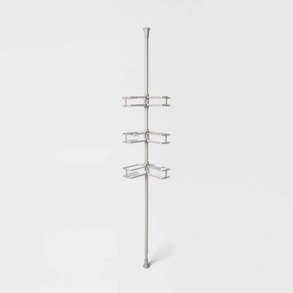 Threshold Corner 3-Tier Shelves Tension Pole Shower Caddy in Silver (SHIP ALONE)